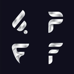 Letter F Logo Design With white and black glossy 