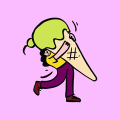 vector image of person carrying cheerful ice cream