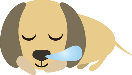 いびきをかいて眠る可愛いミニチュアダックスフンドのイラスト