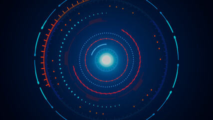 Circle HUD colorful outline elements on blue gradient background. 3D rendering