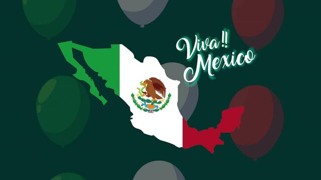 viva mexico celebration animation with lettering and mexican flag in map