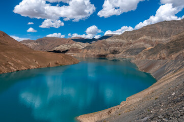 Beautiful turquoise color water of the reservoir. 