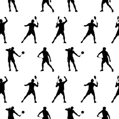 Badminton. Seamless pattern of silhouettes of playing men. Vector illustration.