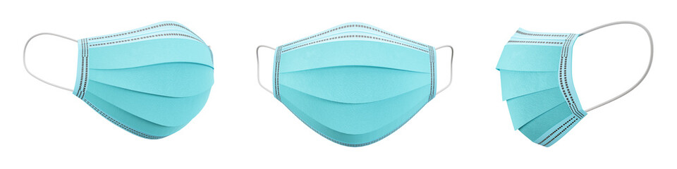 Blue, Green Medical or Surgical Face Mask isolated on a white background with clipping path. 3d illustration