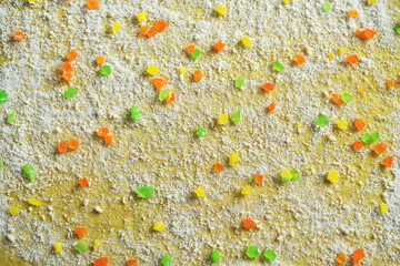 raw cake dough with raisins and candied fruits