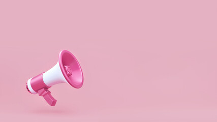 Megaphone Announcement  on Pink Background Template with copy space. 3d illustration