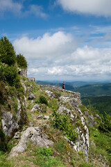 Fototapeta premium The aerial view of beautiful mountain valley in Pyrenees from last cathar fortress Montsegur on south of France