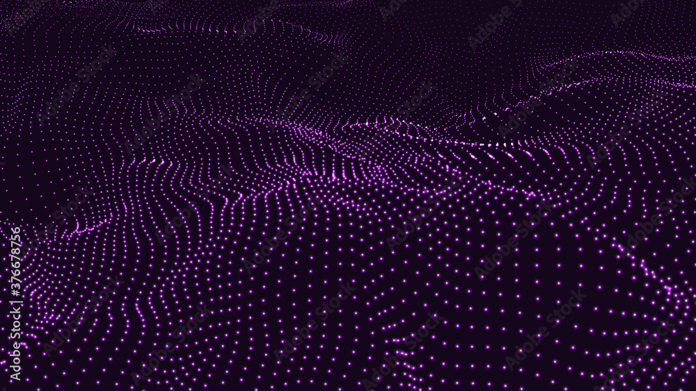 Poster abstract gradient dynamic wave of glowing particles. network of neon dots. big data. digital backgro