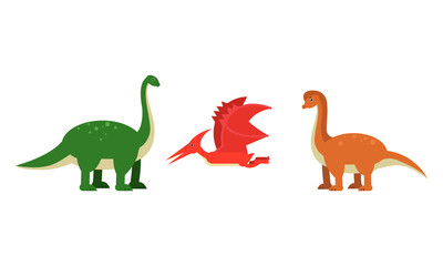 Dinosaurs Figures as Ancient Reptiles Isolated on White Background Vector Set
