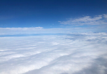 Sky view of fluffy white clouds  - obrazy, fototapety, plakaty