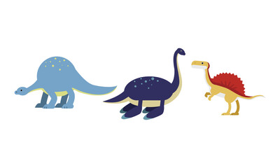 Dinosaurs Figures as Ancient Reptiles Isolated on White Background Vector Set