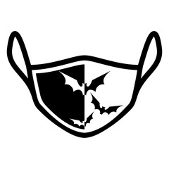 Protective face mask with bats silhouettes. Vector illustration isolated on white background.