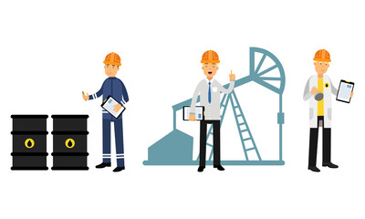 Male Character Working in Petroleum Industry Vector Illustration Set