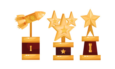 Golden Awards and Trophy of Different Shapes Vector Set
