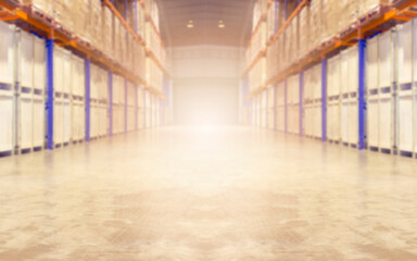 Blurred a large warehouse storage. Cargo shipment, Commercial warehousing, Logistics and  transportation business background.