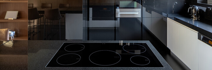 Panorama of five burners induction hob