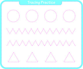 Preschool worksheet trace shapes and linesr. Basic writing and painting practices