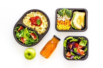 Restaurant food delivery, lunch boxes for daily nutrition, top view