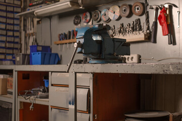 Table vise in a locksmith shop