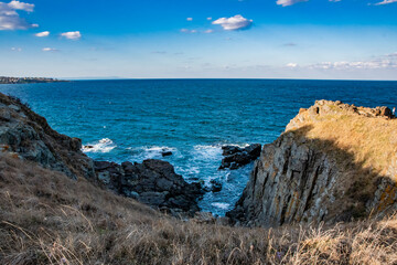 A natural rock formation in Bulgaria and the Black Sea between. Beautiful natural landscape.