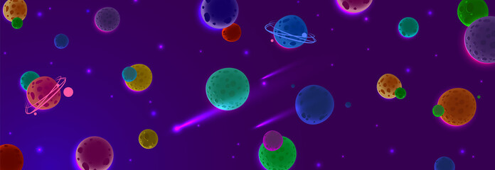 Background with planets. Space of the planet. Vector background with planets. Colored planets in space