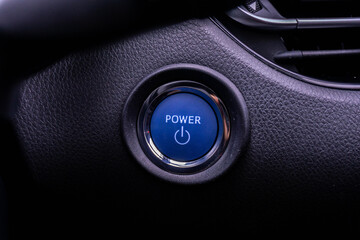 Close up engine car start button. Start stop engine modern new car button,Makes it easy to turn auto mobile on and off. a key fob unique ,selective focus