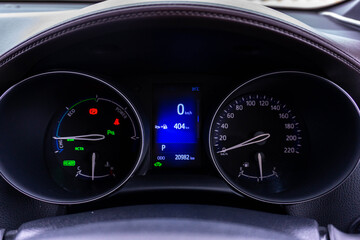 car​ instrument panel, car​ speen  motor of​ night, car​ dashboard​ modern​ automobile...