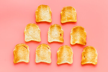 Set of toast bread slices top view. Food background, top view
