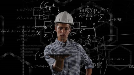 SIte worker on tablet over mathematical equations. - Powered by Adobe