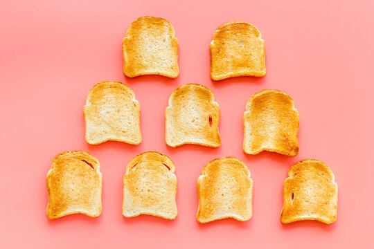 Set Of Toast Bread Slices Top View. Food Background, Top View