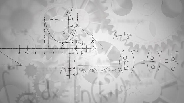 Mathematical equations over animate gears.