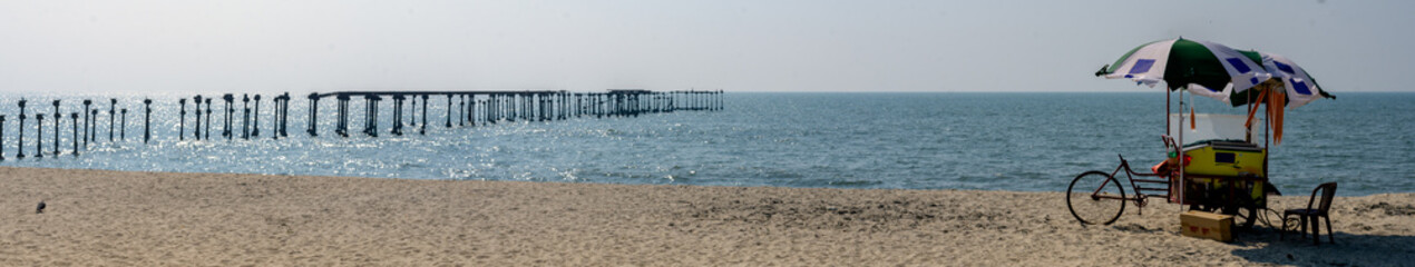 old dock on the beach Alleepy Kerala India 