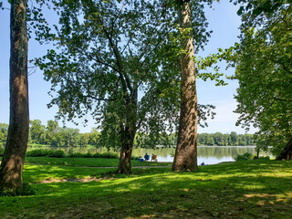 Couple relaxing at Park next to Potomac River Virginia