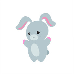 Cute vector Rabbit, Bunny on an isolated white background. A kawaii style cartoon character.  Sweet zoo of wild animals and Pets for children's room, print, poster or for Greeting card
