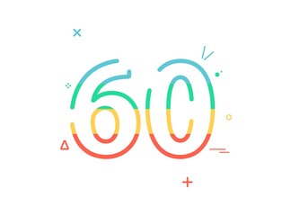 60 year Anniversary celebration vector font,  greeting, congratulation, colorful design with confetti. Birthday or wedding party festive event decoration. Eps10 illustration