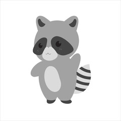 Cute vector raccoon on an isolated white background. A kawaii style cartoon character.  Sweet zoo of wild animals and Pets for children's room, print, poster or for Greeting card
