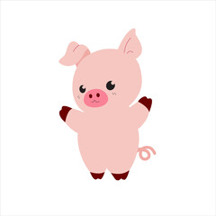 Naklejka na ściany i meble Cute vector pig on an isolated white background. A kawaii style cartoon character. Sweet zoo of wild animals and Pets for children's room, print, poster or for Greeting card