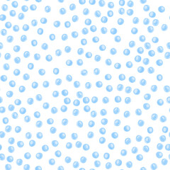 Isolated seamless bubbles pattern. White background with blue little ball ornament. Aqua stylized artwork.