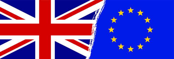 Brexit referendum concept about UK (United Kingdom or British) withdrawal from the EU (European Union) often shortened to Brexit. The flags of UK half with EU. For Brexit referendum campaign.