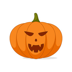 Cartoon halloween pumpkin, funny faces with shadow on white background, vector illustration.