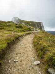 Foot path or nature trail in in the Bucegi Mountains, Romania. Hiking trail to Omu peak, the highest peak in Bucegi Mountains.