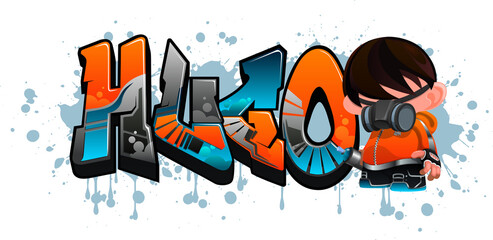 Hugo. A cool Graffiti styled Name design. Legible letters for all ages. 