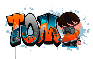 Tom. A cool Graffiti styled Name design. Legible letters for all ages. 