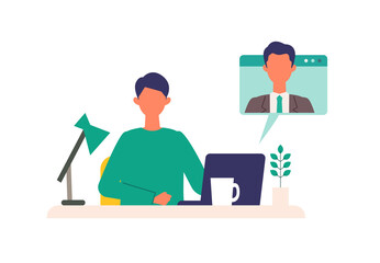 Business conference concept. Vector illustration of business people telecommuting.