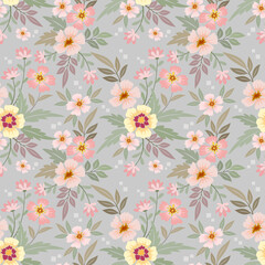 Hand drawn seamless pattern with blossom flowers in vintage brown c