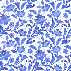 Fototapeta na wymiar Abstract blue flowers ornament seamless pattern. can use for fabric textile wallpaper.