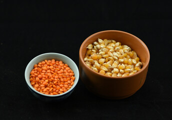 Turkish corn and lentils in bowls