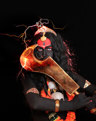 black goddess Kali with a skull - obrazy, fototapety, plakaty
