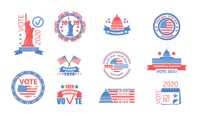 2020 United States of American Presidential Election in November 3. Electoral campaign, agitation, reelection calling banner set vector, flyer. Vote 2020