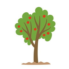Obraz premium Cartoon flat vector illustration of red apple tree
